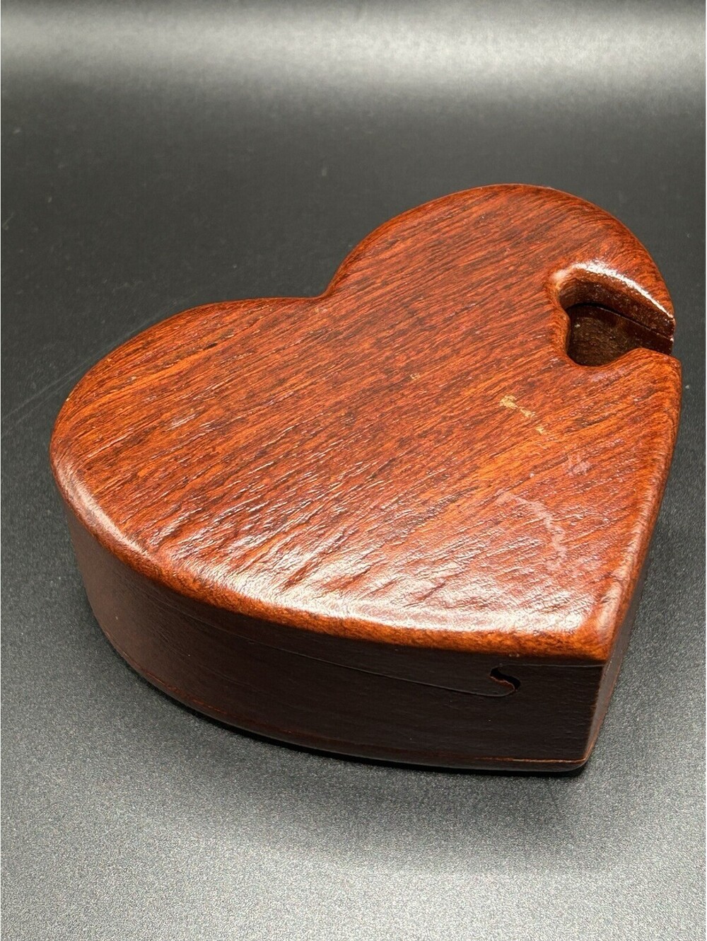 Vintage Heart Shaped Wooden Puzzle Box Trinket Stash Secret Box Mahogany 1990’s